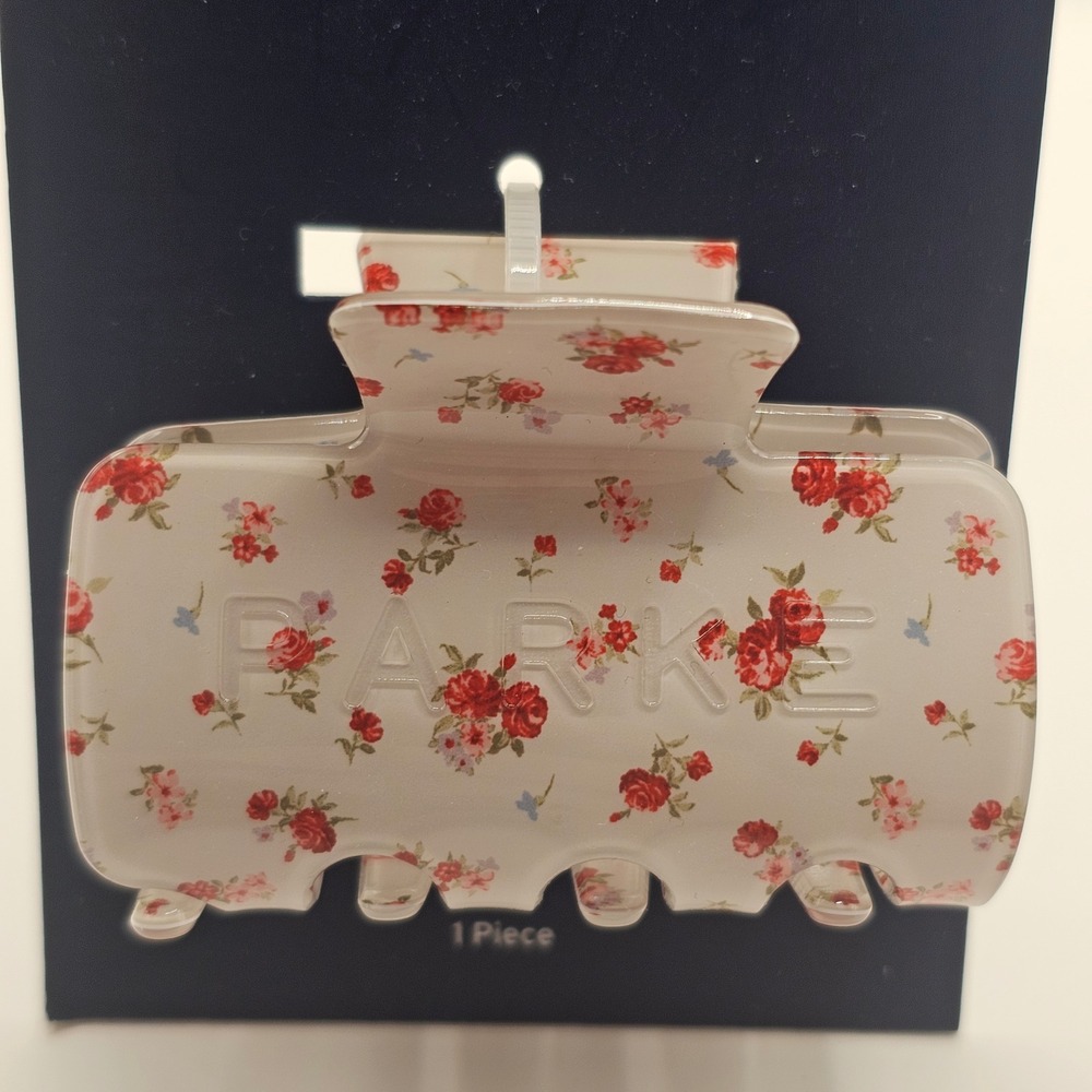 PARKE Hair Clip White Red Floral Pattern Plastic Claw Accessory 258 11 0042